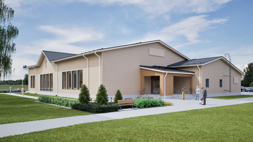 Ilmajoen seurakuntakeskus_ulkokuva1_lopullinen_Arkkitehtitoimisto Paloranta Oy